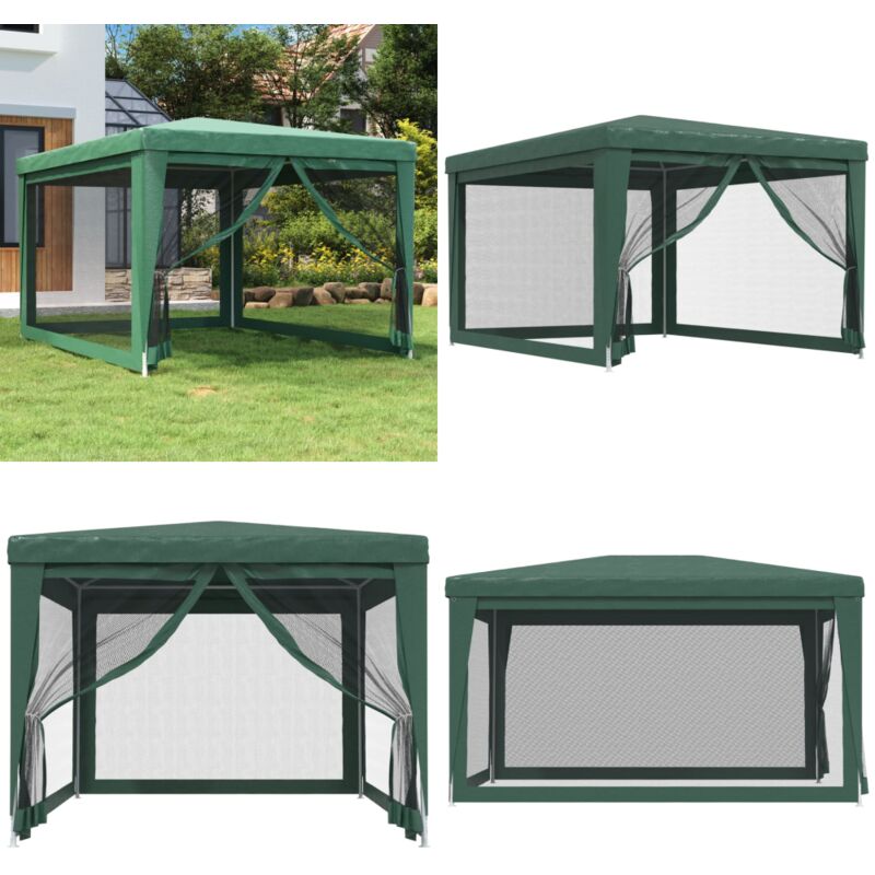 Tente de fête avec 4 parois latérales en maille Vert 3x4 m pehd - Tents De Jardin - Abri Solaire - Tonnelles Exterieure - Chapiteau Pliable