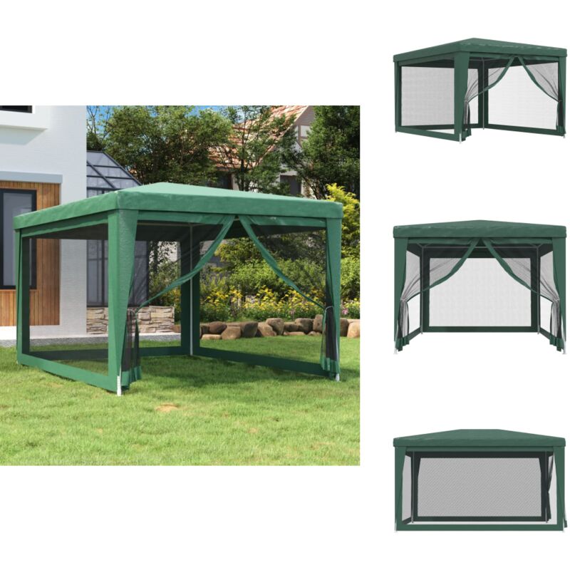 Tente de fête avec 4 parois latérales en maille Vert 3x4 m pehd - Tents De Jardin - Abri Solaire - Tonnelles Exterieure - Chapiteau Pliable