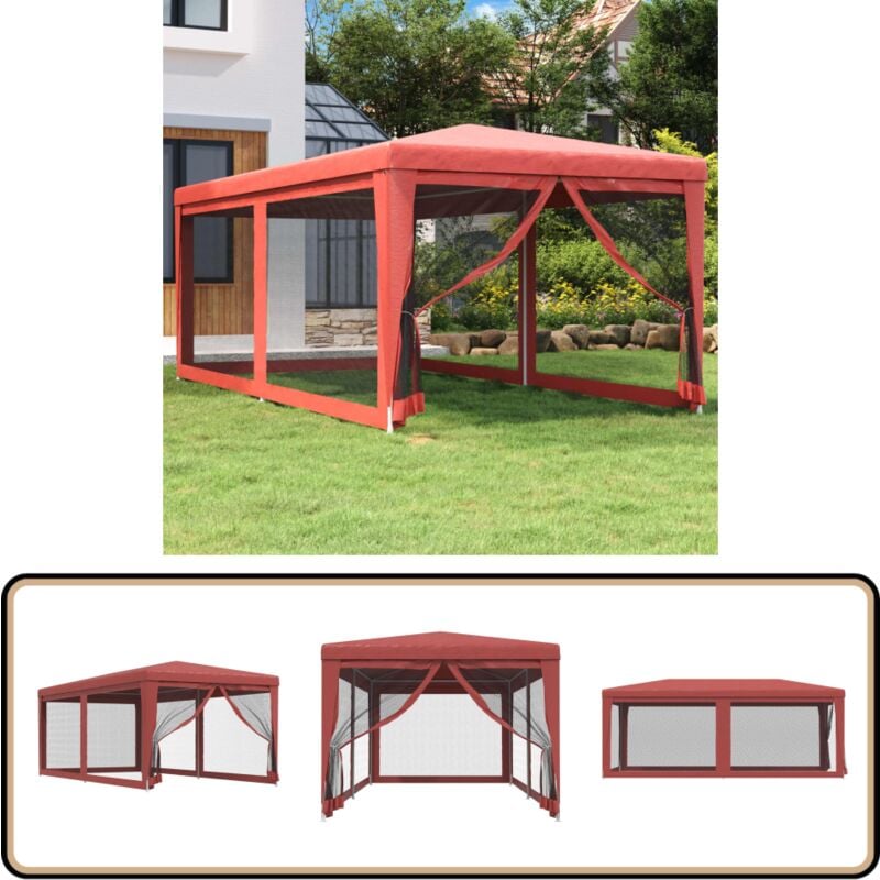 Tente de fête avec 6 parois latérales en maille Rouge 3x6m pehd - Tents De Réception - Tonnelles - Tentes Événementielles - Abri Solaire - Protection