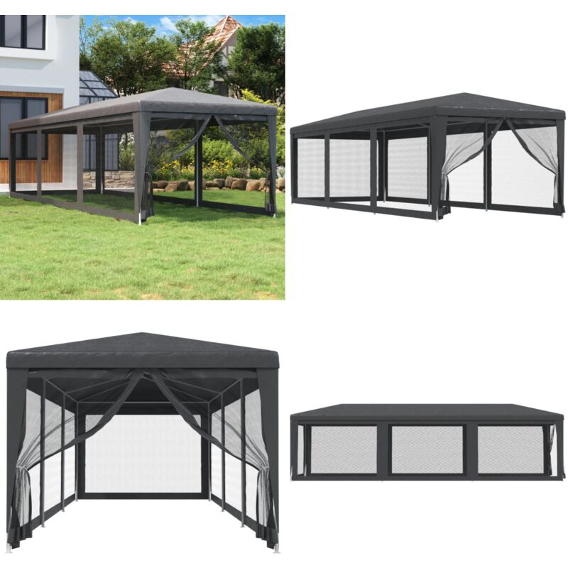 Tente de fête avec 8 parois latérales en maille Anthracite 3x9m - Tente De Réception - Tonnelle - Gazebo - Parasol - Événement Extérieur - Home &