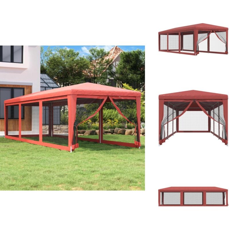 Tente de fête avec 8 parois latérales en maille Rouge 3x9m pehd - Tents De Réception - Tonnelles - Tentes Événementielles - Abri Solaire - Protection