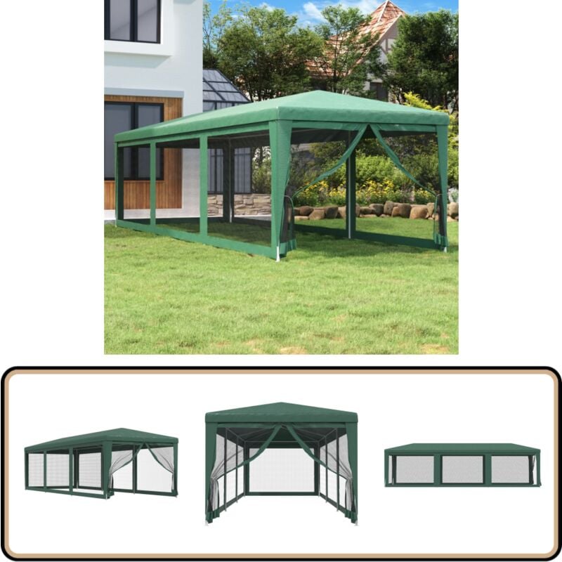 Vidaxl - Tente de fête avec 8 parois latérales en maille Vert 3x9 m pehd - Tente De Réception - Tonnelle - Gazebo - Parasol - Événement En Plein Air