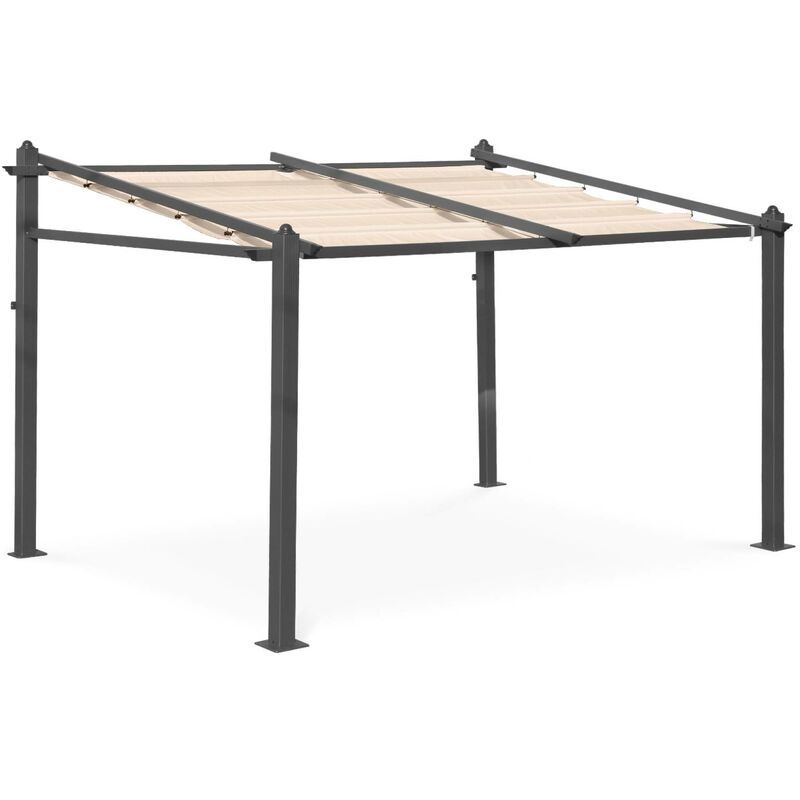 Pergola murale en aluminium - Murum 3x4m - Toile beige - Tonnelle idéale pour votre terrasse. toit retractable. toile coulissante. structure aluminium