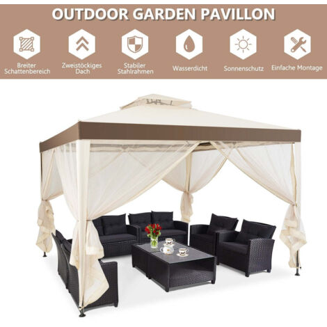 Tente de jardin pavillon de jardin tente de camping avec 4 parois laterales 300 x 300 x 265 cm beige