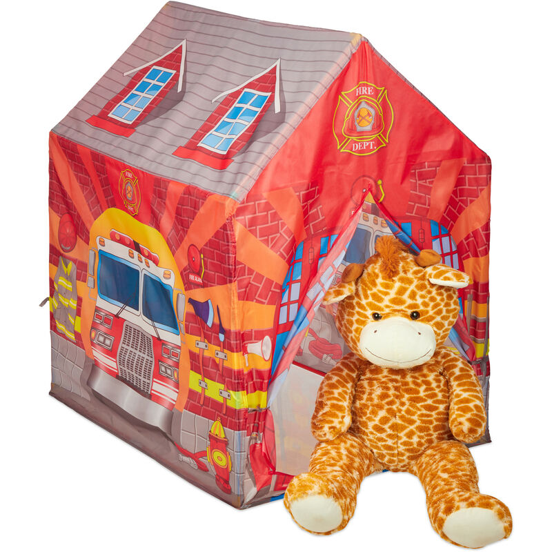 Tente de jeu Caserne de pompiers enfant maison de jeu dès 3 ans chambre enfants, 103 x 71 x 94 cm, rouge