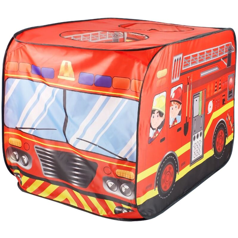 Tente de jeu en forme de camion de pompiers, Enfants Tente Jeux Conception Pop-Up, pour enfants dès 3 ans, intérieur/extérieur, 70x112x75 cm, rouge