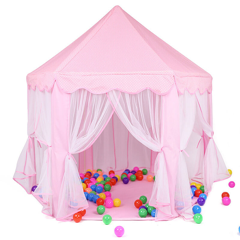 Tente de Jeu Enfant, Tente de Jeu, avec Filet, Tente Princesse Château de Intérieur & Extérieur, pour 3 Enfants Maximum, 140 x 120 x 135 cm, Rose