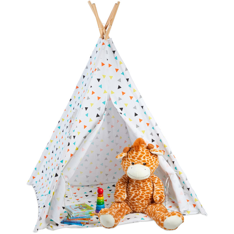 Tente de jeu enfants, Tipi intérieur extérieur tente Indien Wigwam, HxlxP:160 x 115 x 115 cm, blanc/coloré