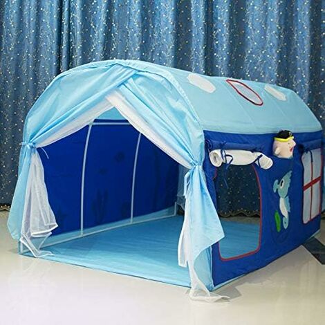 Tente de Jeu Maison de Jeu de Jardin sur Lit Amovible pour Enfant Fille Garçon - Blue House