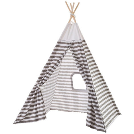 Tente de Jeu pour Enfant Tipi Gris et Blanc Rayures