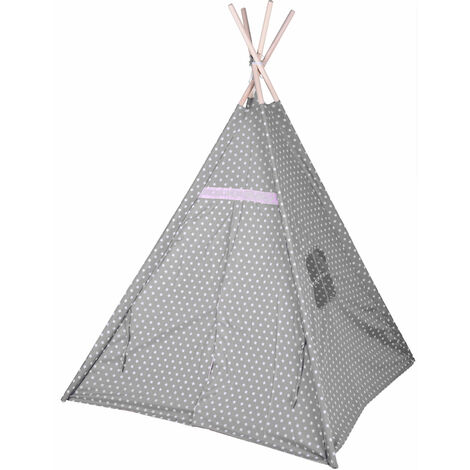 Tente de jeu pour enfants 160 cm - Tipi Deco Tent - Couleur : GRIS avec étoiles