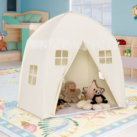 Tente de Jeu pour Enfants 3 Ans + avec Tapis Antidérapant et Sac de Transport Blanc