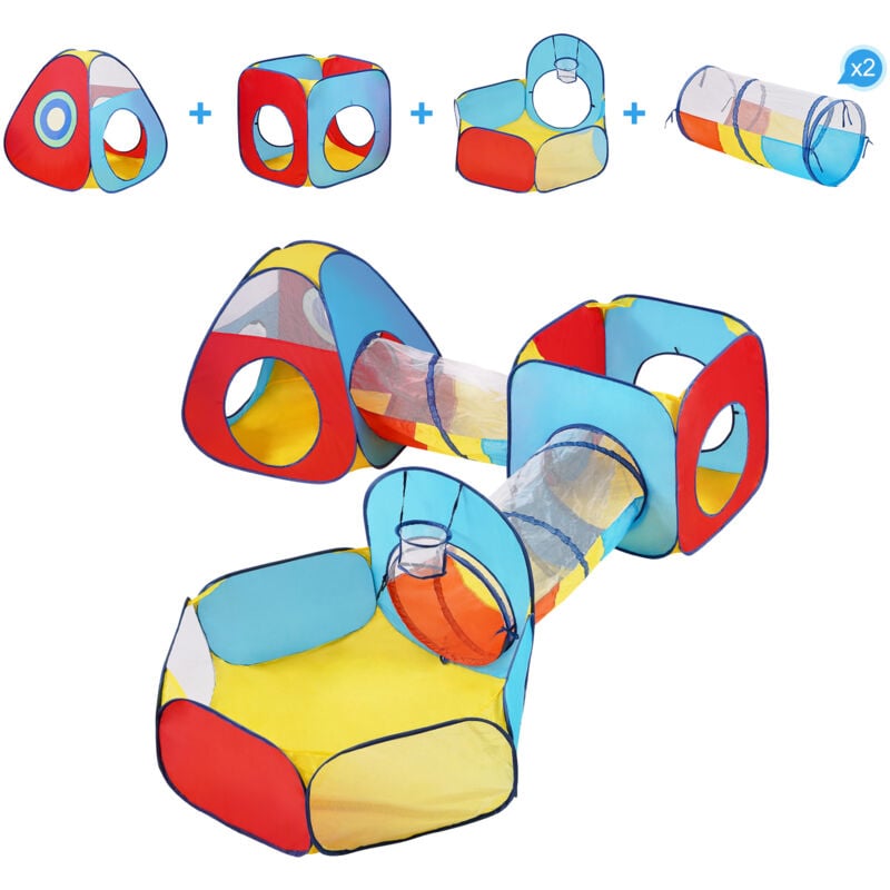 Tente de jeu pour enfants Mophorn 5 en 1 avec tunnel, panier de basket, maison de jeu intérieure/extérieure, portable avec sac de transport, colorée