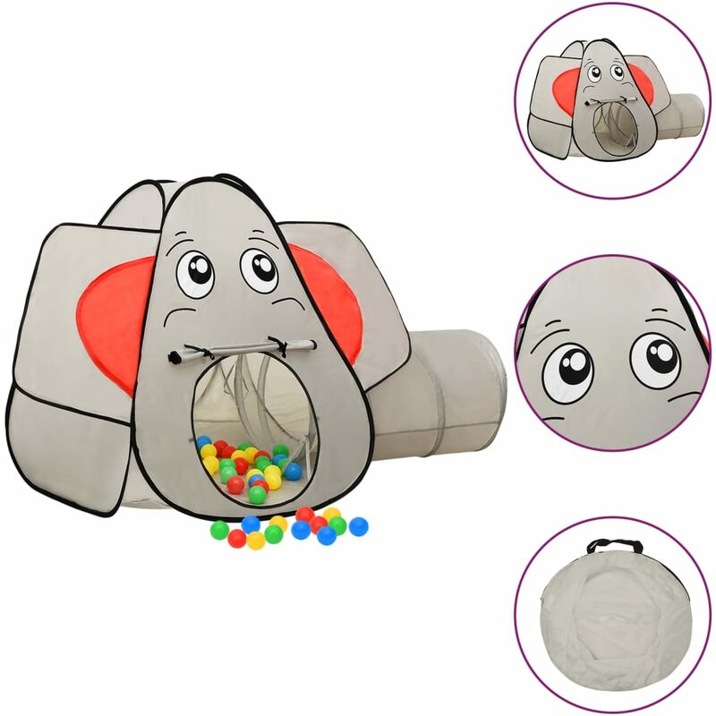 Tente de jeu pour enfants | Tente à Balles Tunnel Activite Éléphant Gris 174x86x101 cm 78595