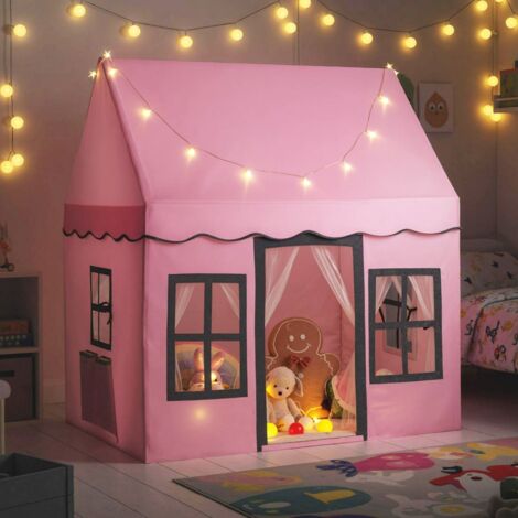 Tente de Jeux avec Guirlandes Lumineuses Étoiles Cabane Enfant Interieure avec Tapis Antidérapant pour 3-4 Enfants de 3-10 Ans Rose