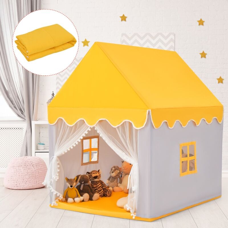 Tente de Jeux pour Enfants Cabane de Style Princesse en Coton Cadeau pour Garçons et Filles Jaune CW3903 design in