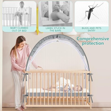 Tente de lit escamotable pour empêcher bébé de sortir du lit, fermeture éclair autobloquante, housse de lit, filet de sécurité, moustiquaire pour lit
