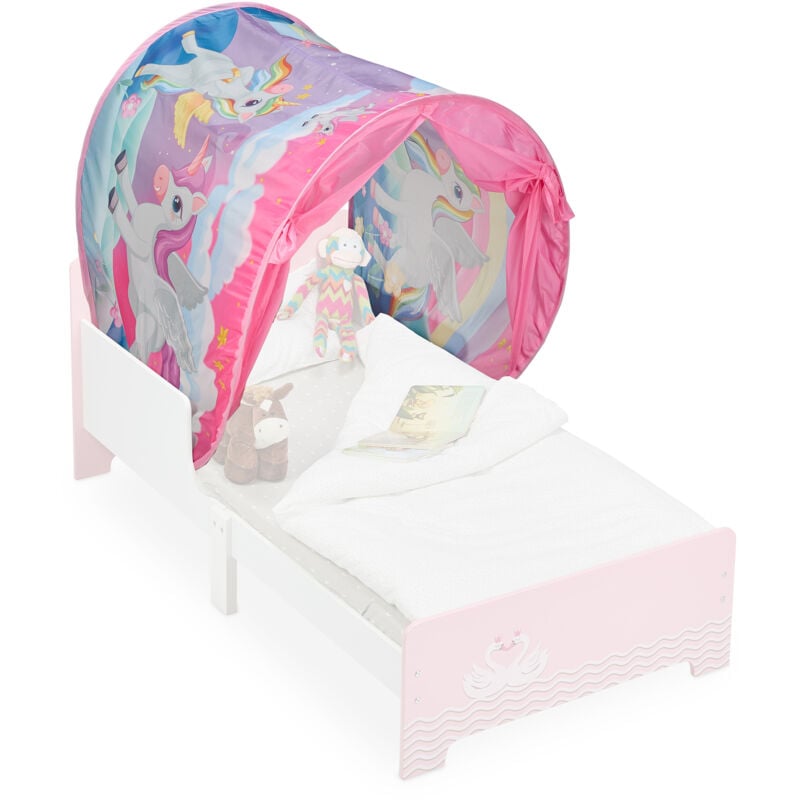 Tente pour enfant, système « pop up », pour le lit de votre bout de chou, licornes, lp 220x79 cm, multicolore - Relaxdays