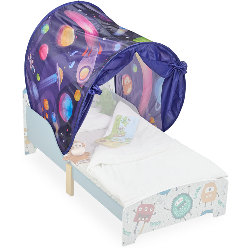 Tente pour enfant, système « pop up », pour le lit de votre bout de chou, planètes, lp 220x79 cm, multicolore - Relaxdays