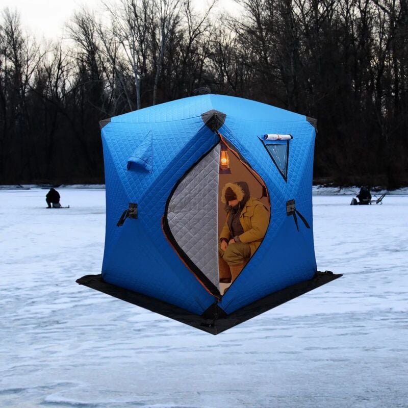 Tente de pêche sur glace carrée pour 1 à 2 personnes, protection complète pour parcs et arrière-cours, en tissu Oxford 210D et tiges en fibre de verre