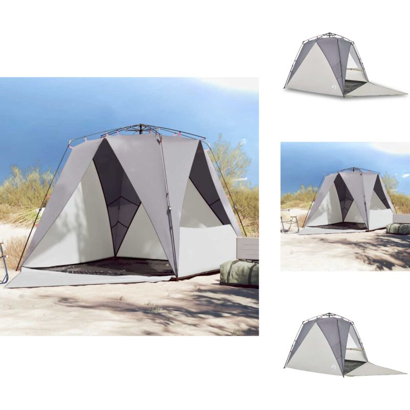 Tente de plage 4 personnes gris libération rapide imperméable - Tente De Plage - Tente De Camping - Parasol De Plage - Abri Solaire - Protection