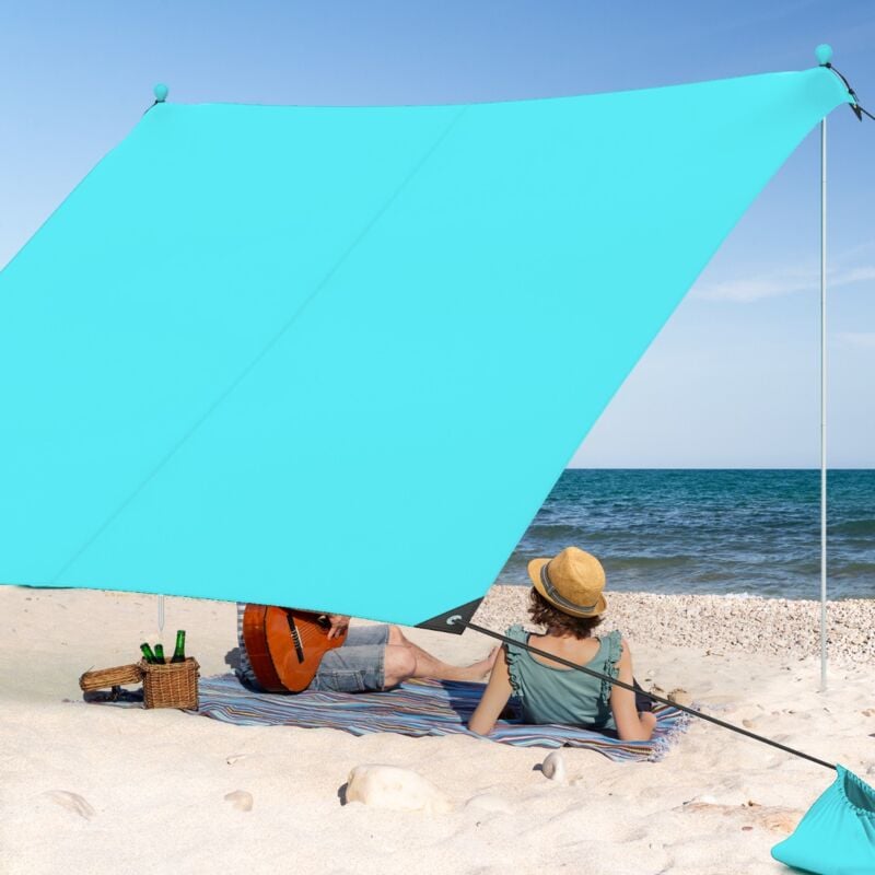 Tente de Plage Portable 2x2M Anti UV UPF50+ Abris Solaire de Plage avec 4 Sacs pour Sable Piquets de Sol 2 Poteaux Sac de Transport Vert CW1412