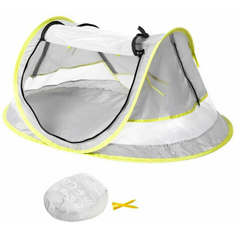 Tente de plage pour bébé, tente de voyage portative jusqu'à la plage Voyage lit de soleil abri de soleil se pliant bébé de plage berceau moustiquaire tente de parasol avec 2 pinces,