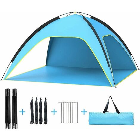 Tente de Plage, Tente de Plage, Tente de Plage Anti UV,Tente pour 3-4 Personnes, Tente de Camping pour Famille avec Sac de Transport Facile �� Installer, Bleu