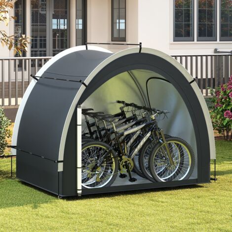 Tente de Rangement pour Vélos Abri Portable avec Tissu Argenté Imperméable Porte Zippée et Entrée Latérale Capacité de 5 Vélos Noir