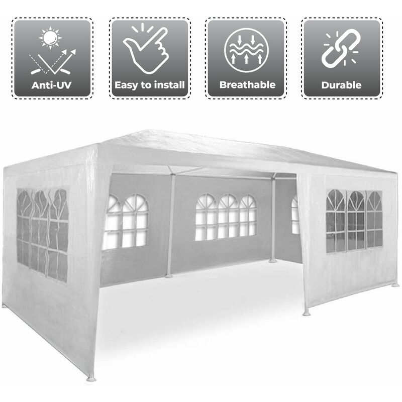 Tente de Réception 3x6m - 18m² + 4 Sacs de Sable - avec Panneaux Latéraux - Fenêtres Hydrofuges - Blanc - White - Maxxgarden