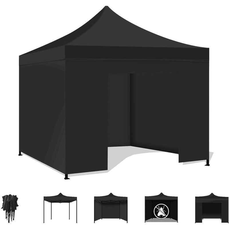 Frankystar - Tente de jardin / Gazebo 3X3 imperméable pliable Marquee for Trade Fairs and Markets Couleur Noir
