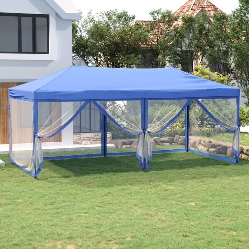 Tente de réception pliable avec parois Bleu 3x6 m