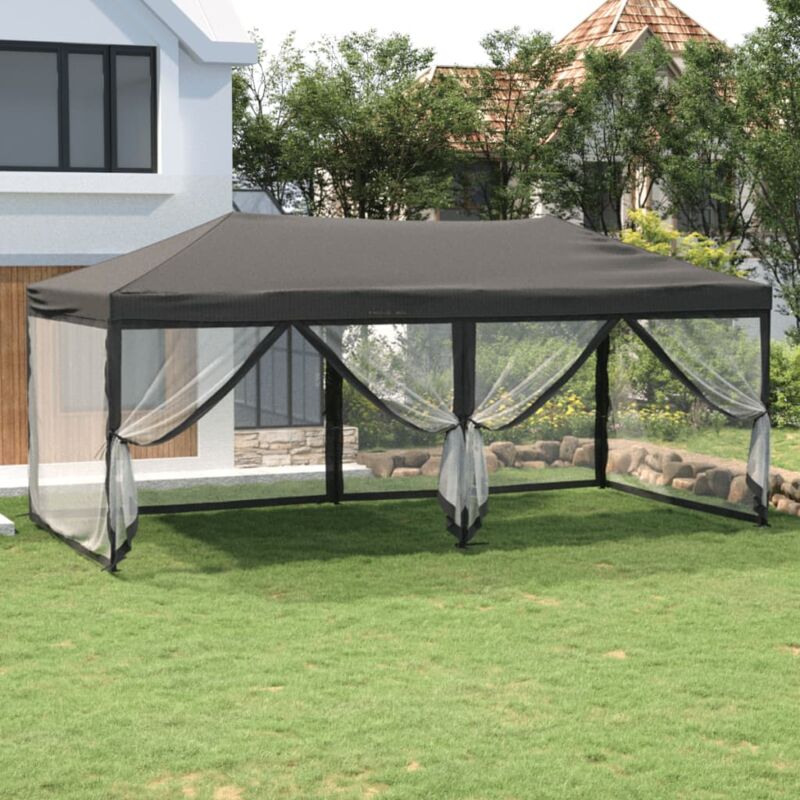 Design In - Tente de réception pliable Tonnelle de Jardin - Rapide à Installer avec parois Anthracite 3x6 m BV117980