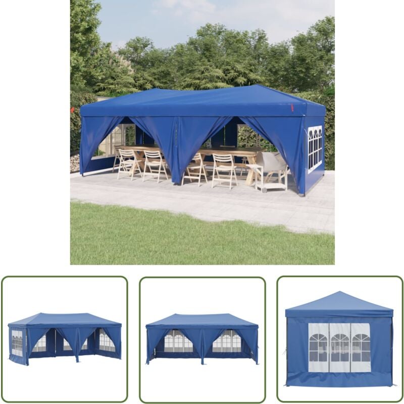Maison Chic - The Living Store Tente de réception pliable avec parois Bleu 3x6 m - Tents De Jardin - Abri Jardin - Gazebo - Parasol - Chapiteau