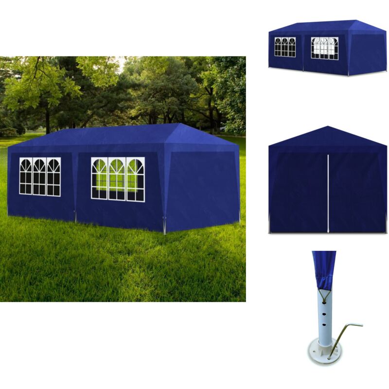 Tente de réception 3 x 6 m Bleu - Tente De Réception - Auvent Extérieur - Abri Jardin - Parasol - Fête En Plein Air