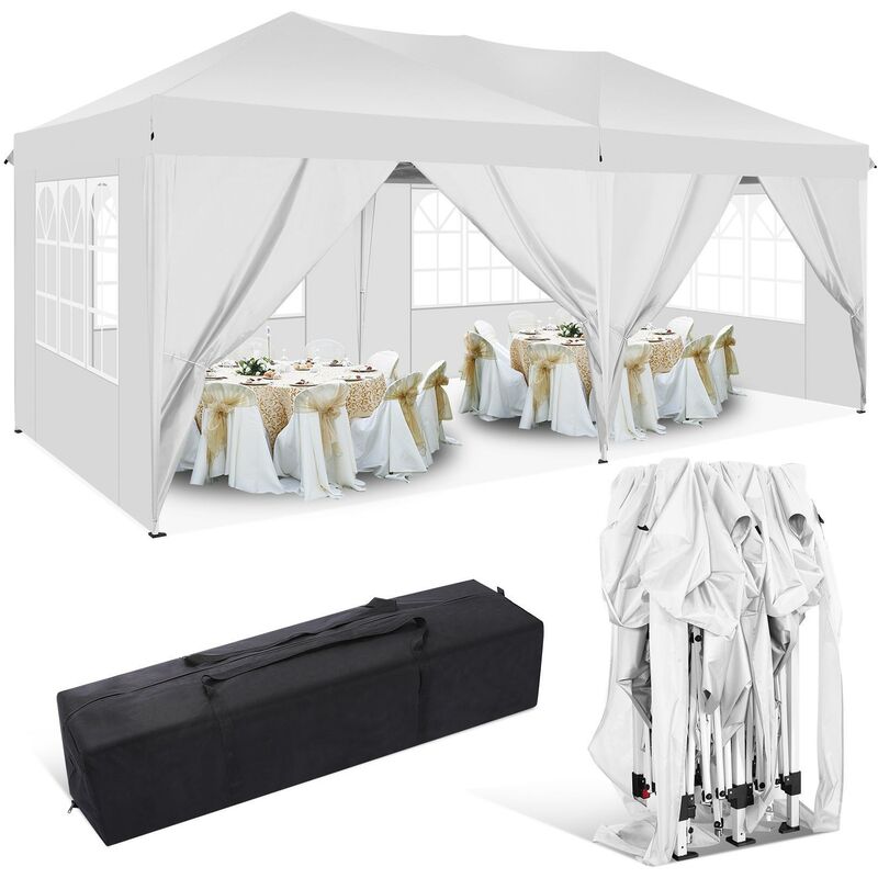 Tente de réception 3x6M imperméable uv remise pliante réglable avec fenêtre pour marriage extérieur de pique nique camping Blanc - Blanc