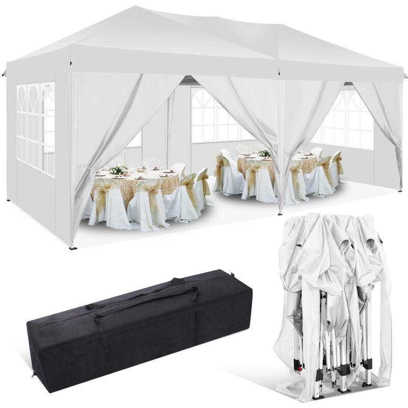 Tonnelle Pliante de Jardin 3x6M Imperméable Anti-UV Réglable, Barnum pliant avec 6 parois latérales et sac de transport pour mariage extérieur,