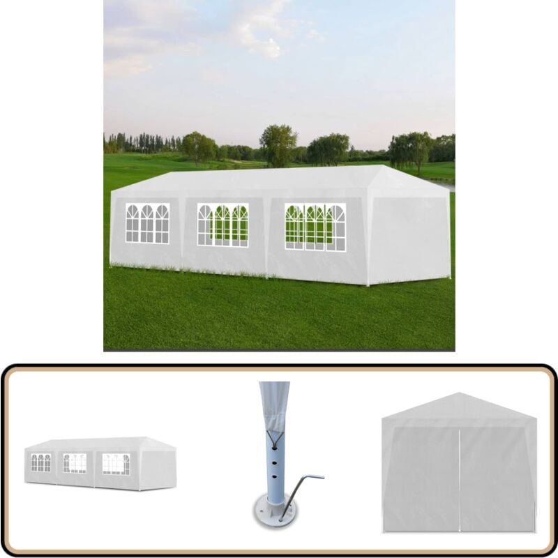 Tente de réception 3x9 m Blanc - Tents De Réception - Auvent Extérieur - Abri Jardin - Parasol - Fête Extérieure