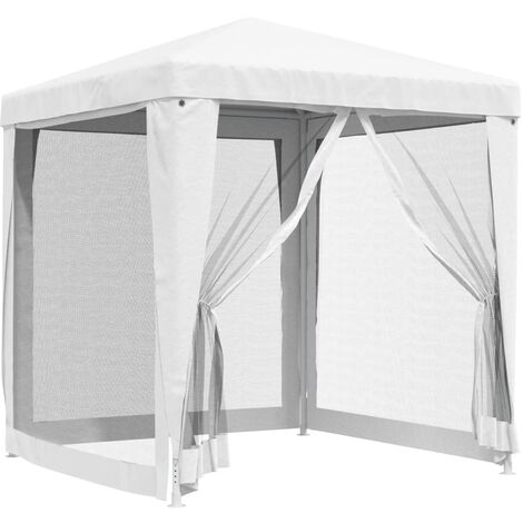 Tente de réception avec 4 parois latérales en maille 2x2m Blanc