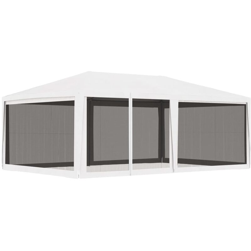 Tente de réception avec 4 parois latérales en maille 4x6m Blanc
