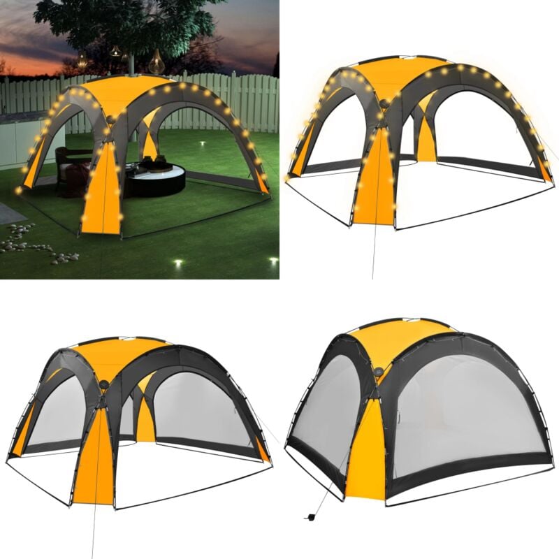 Tente de réception avec led et 4 parois 3,6x3,6x2,3 m Jaune - Tents De Jardin - Abri De Jardin - Tente Rétractable - Parasol - Abri Soleil - Home &