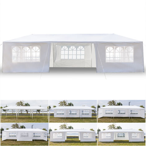 Tente de réception Barnum 3x9m avec 7 parois latérales amovibles, Tente de fête extérieure auvent étanche pour mariage et patio, blanc