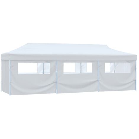 Tente de réception escamotable avec 8 parois 3 x 9 m Blanc