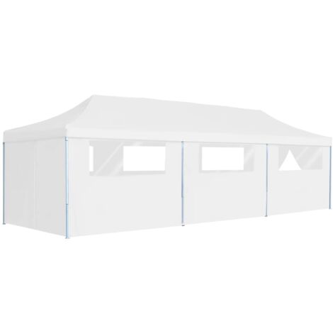 Tente de réception escamotable avec 8 parois, Tonnelle de Jardin, Pergola Pavillon Chapiteau 3 x 9 m Blanc FCV16712