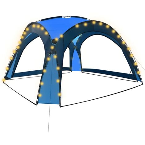Tente de réception, Pavillon, Pergola, Tente de jardin, avec LED et 4 parois 3,6x3,6x2,3 m Bleu OIB6159E