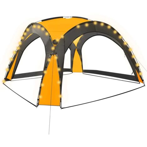 Tente de réception, Pavillon, Pergola, Tente de jardin, avec LED et 4 parois 3,6x3,6x2,3 m Jaune OIB2763E