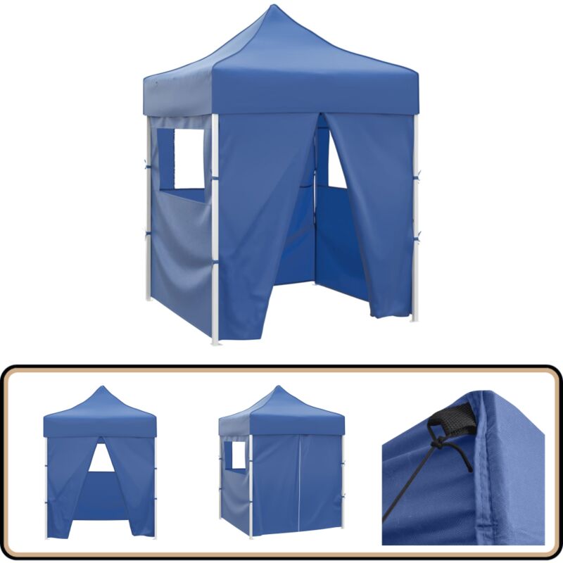 Tente de réception pliable avec 4 parois 2x2 m Acier Bleu - Tents De Réception - Abri Extérieur - Auvent Pliable - Toile Résistante À L'eau