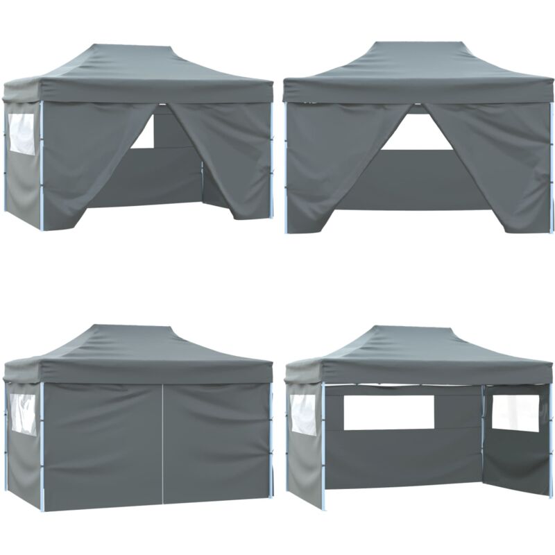 Tente de réception pliable avec 4 parois 3x4 m Acier Anthracite - Tents De Réception - Auvent Extérieur - Abri Jardin - Chapiteau Pliable - Structure
