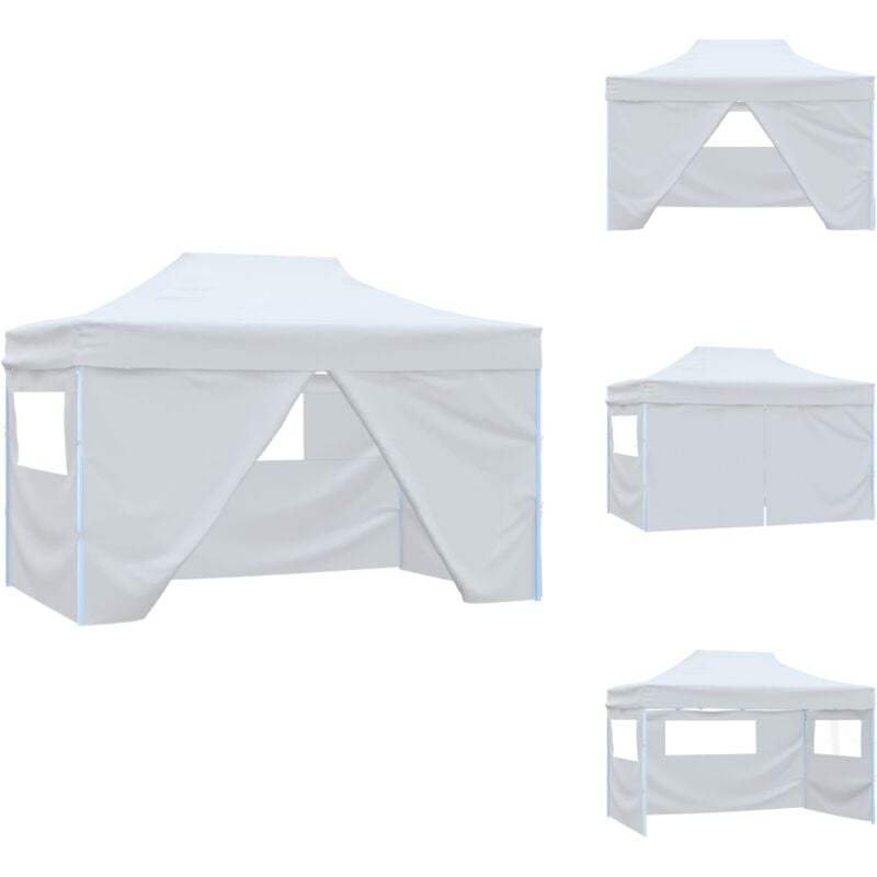 Tente de réception pliable avec 4 parois 3x4 m Acier Blanc - Tents De Réception - Auvent Extérieur - Abri Jardin - Toile De Tente - Structure