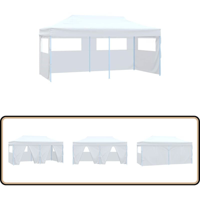 Tente de réception pliable avec 4 parois 3x6 m Acier Blanc - Tents De Réception - Auvent Extérieur - Abri Solaire - Chapiteau De Jardin - Structure